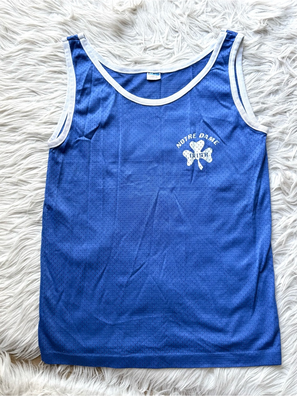Vintage Champion 70s Notre Dame Fighting Irish Blue Mesh Tank Top USA Size L